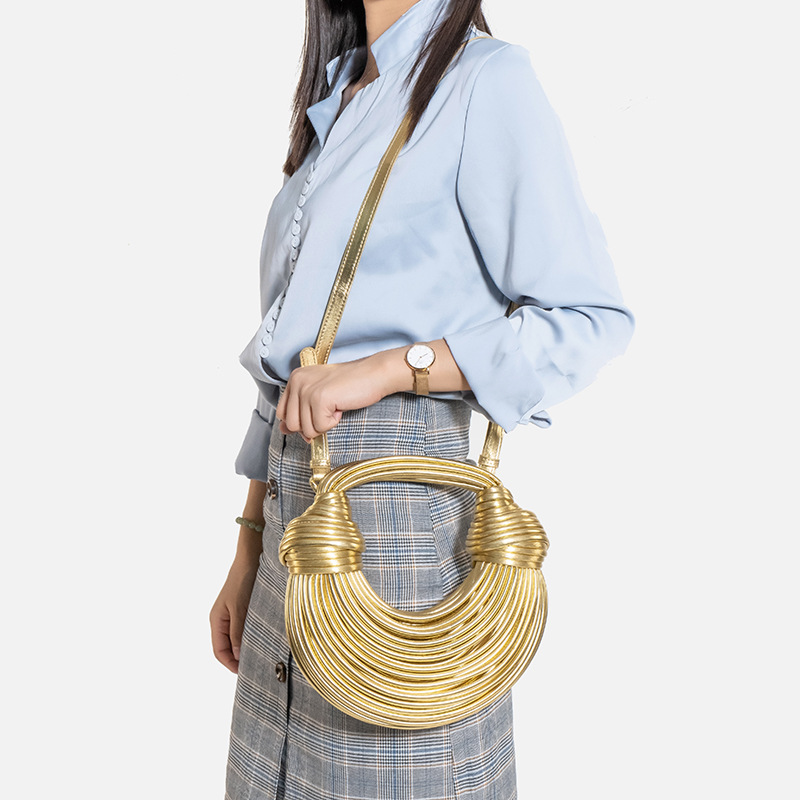 面条包包女2024新款拼色编织手提包高质感金色腋下包狮岭皮具