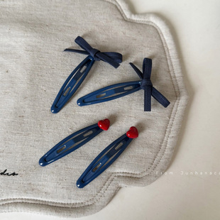 韩系深蓝色百搭蝴蝶结牛仔发夹侧边夹爱心红色BB掰掰夹头饰发饰