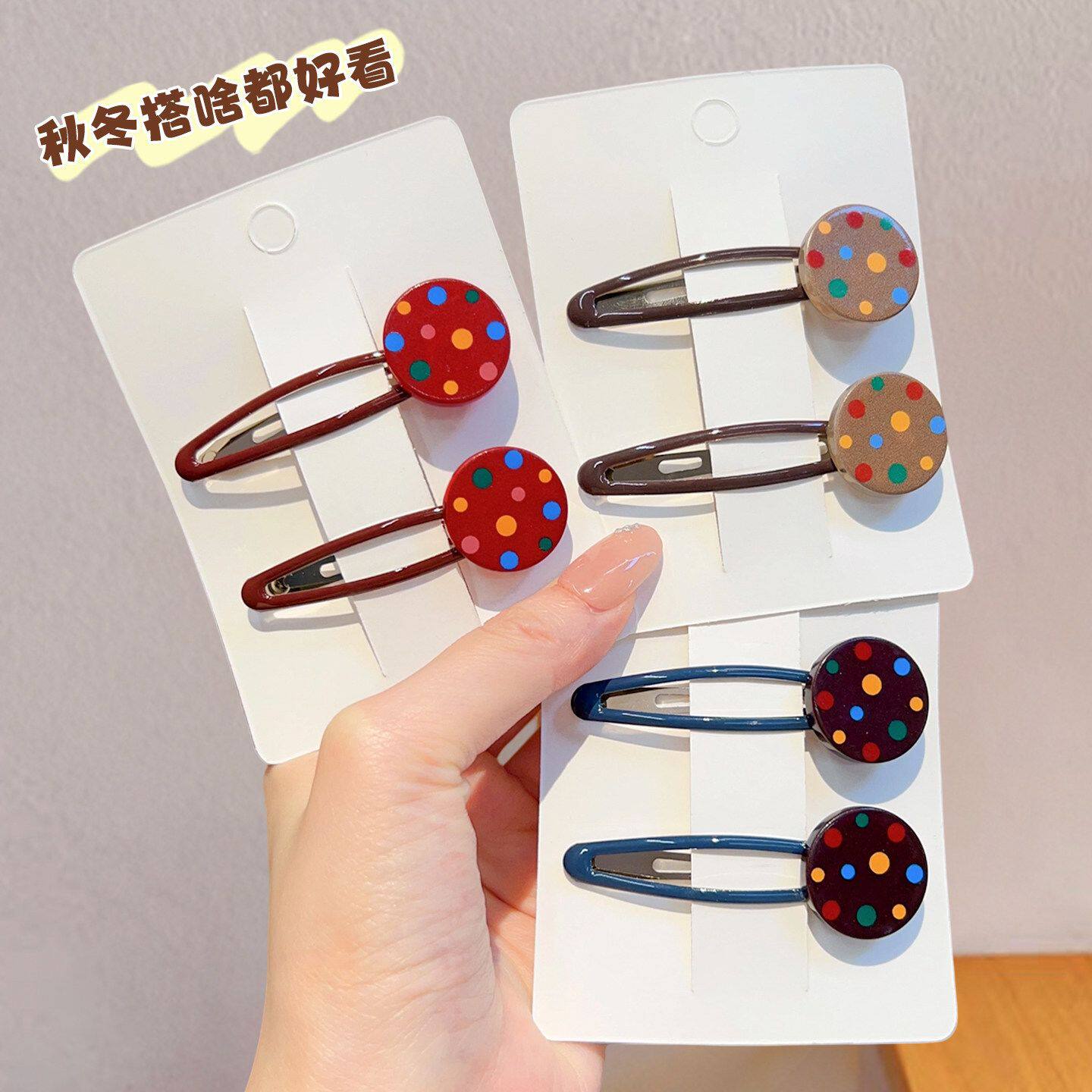 儿童发饰韩版咖色彩色波点发夹女童可爱头饰不扯发不伤发宝宝边夹