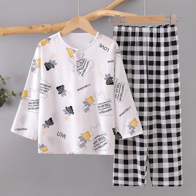 夏季长袖女童中大童绵绸儿童睡衣