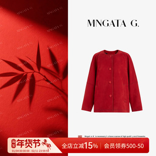 曼加塔【羔羊皮· 雪域红殿】秋冬新中式风女装皮外套50716