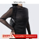 MNGATA 打底上衣5110256 双层网纱针织衫 G.宫小妍 高弹亮丝打底