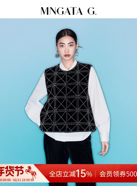 宫小妍【黑丝粉黛】丝绒满绣钉珠菱格3M棉中式马甲50801