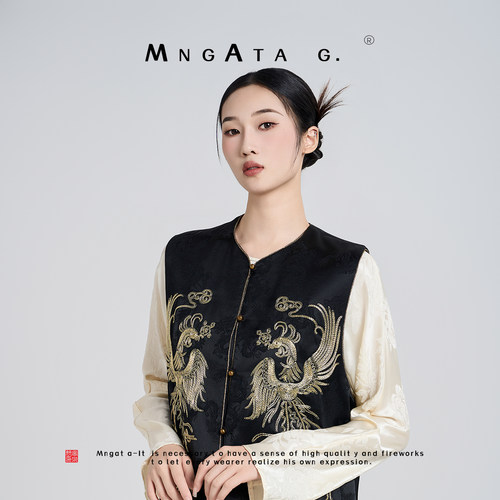 MNGATA G.宫小妍【凤至】早春新中式国风女装醋酸马甲23122506