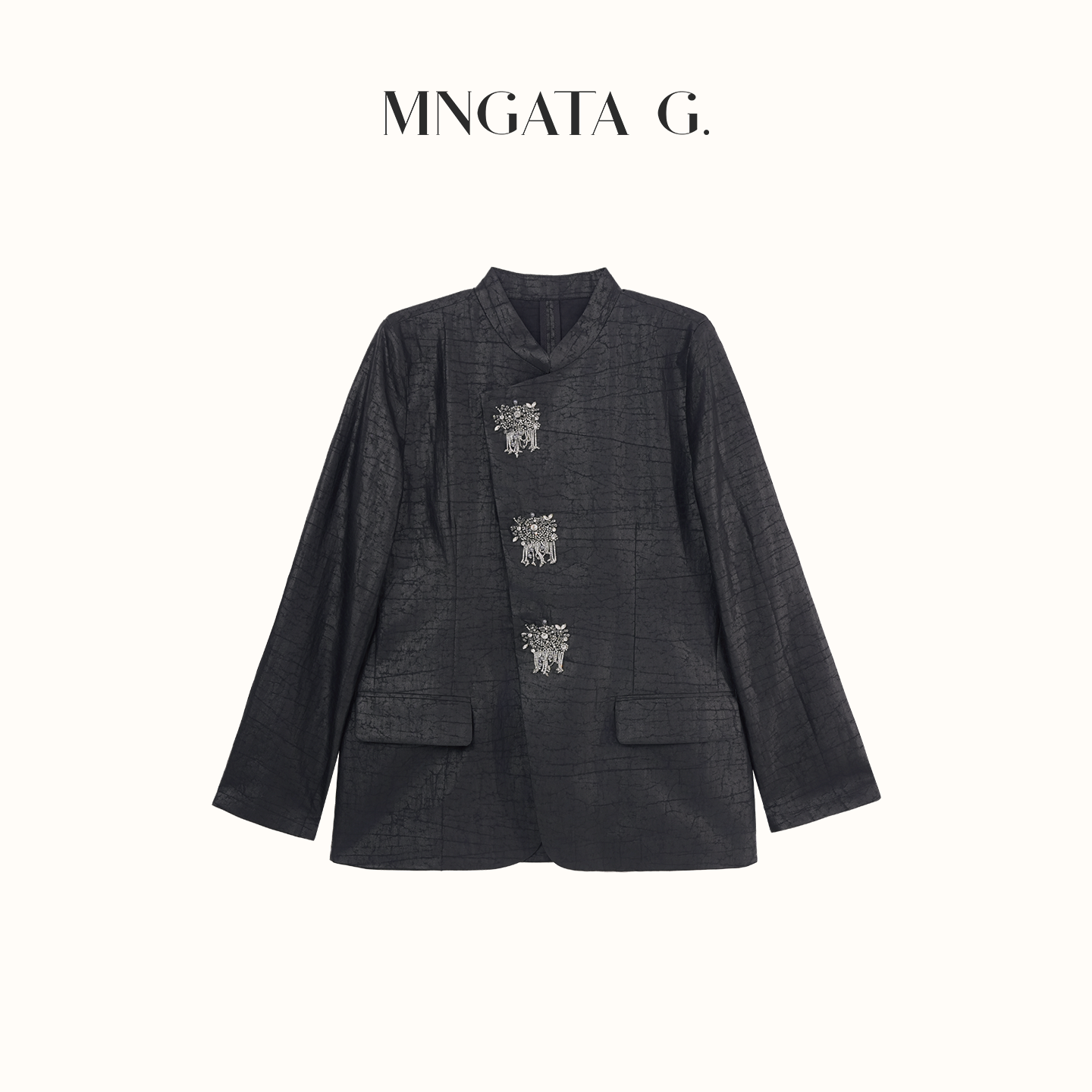 宫小妍【香云纱·步摇典藏】轻中式流苏银扣西服外套6020967