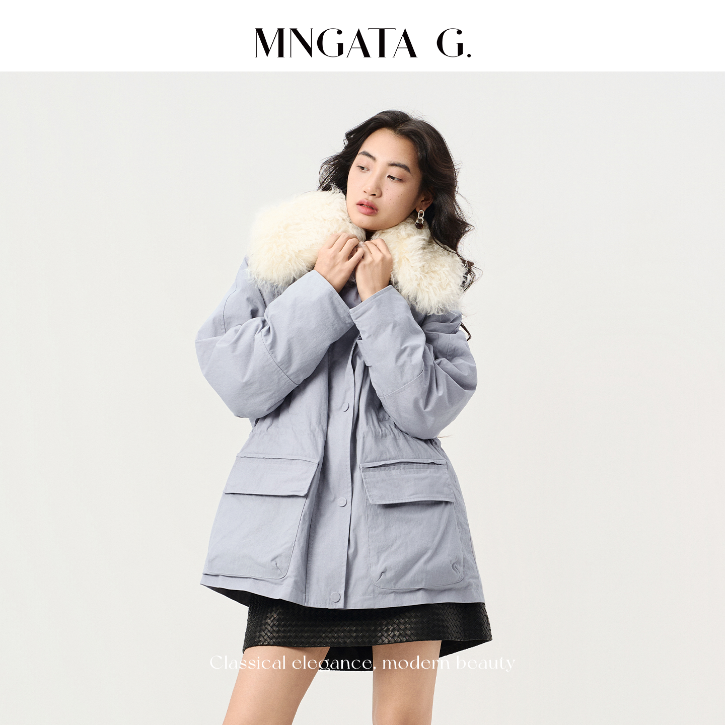 MNGATA G.宫小妍 冰岛蓝派克 沙洗三星三花白鹅绒派克服5110252
