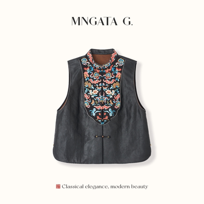 宫小妍香云纱新中式刺绣马甲