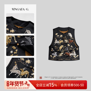 曼加塔【灵芝·九色鹿】醋酸夏日新中式中外穿坎肩马甲