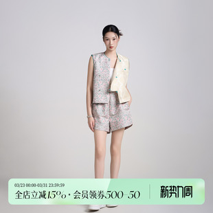 女装 春夏波嬉新中式 拼色坎肩叠穿马甲 胭脂宝相花 宫小妍