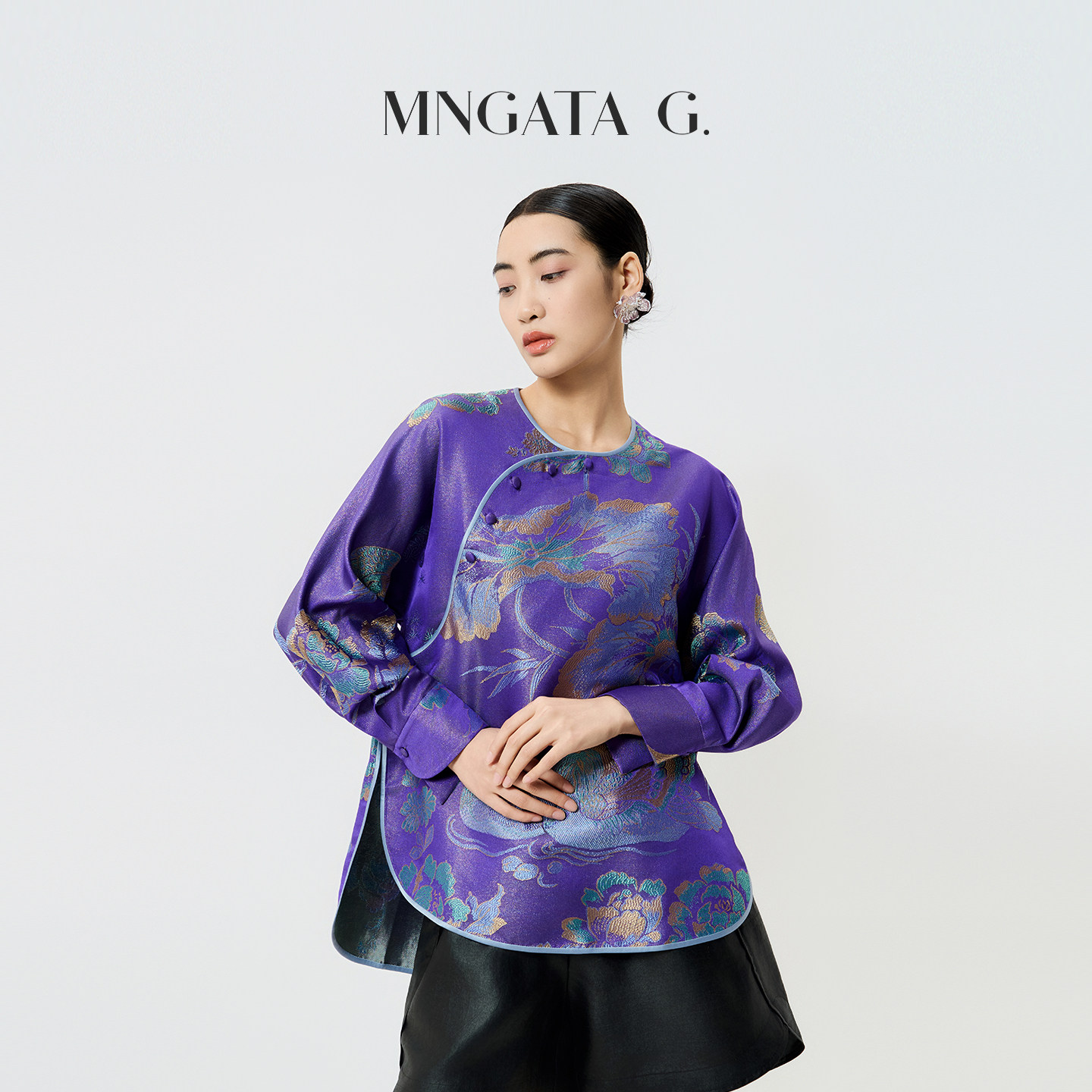 宫小妍 【古香缎&middot;鸳鸯牡丹】新中式国风长袖上衣5122643