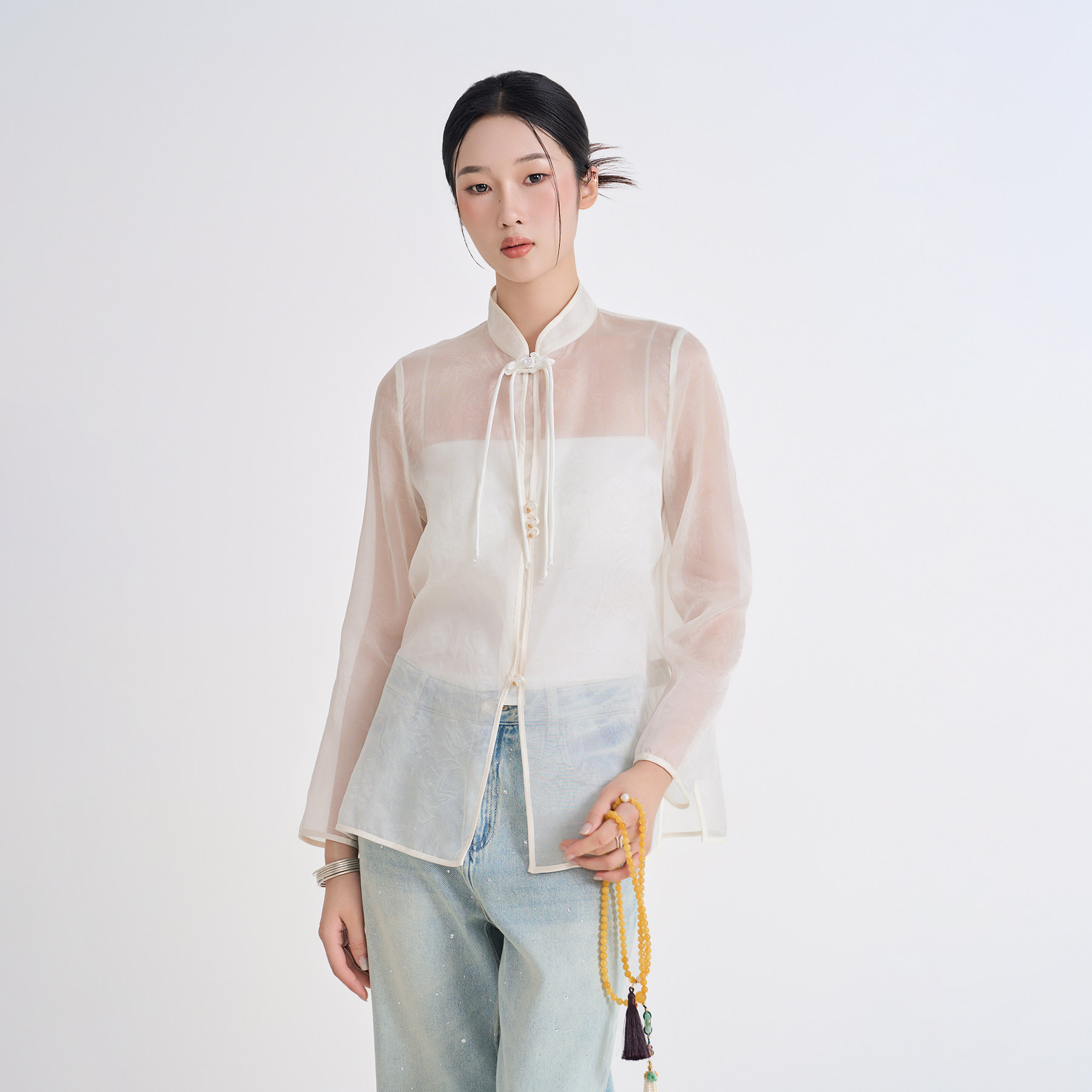 宫小妍春日新中式桑蚕丝女衬衫