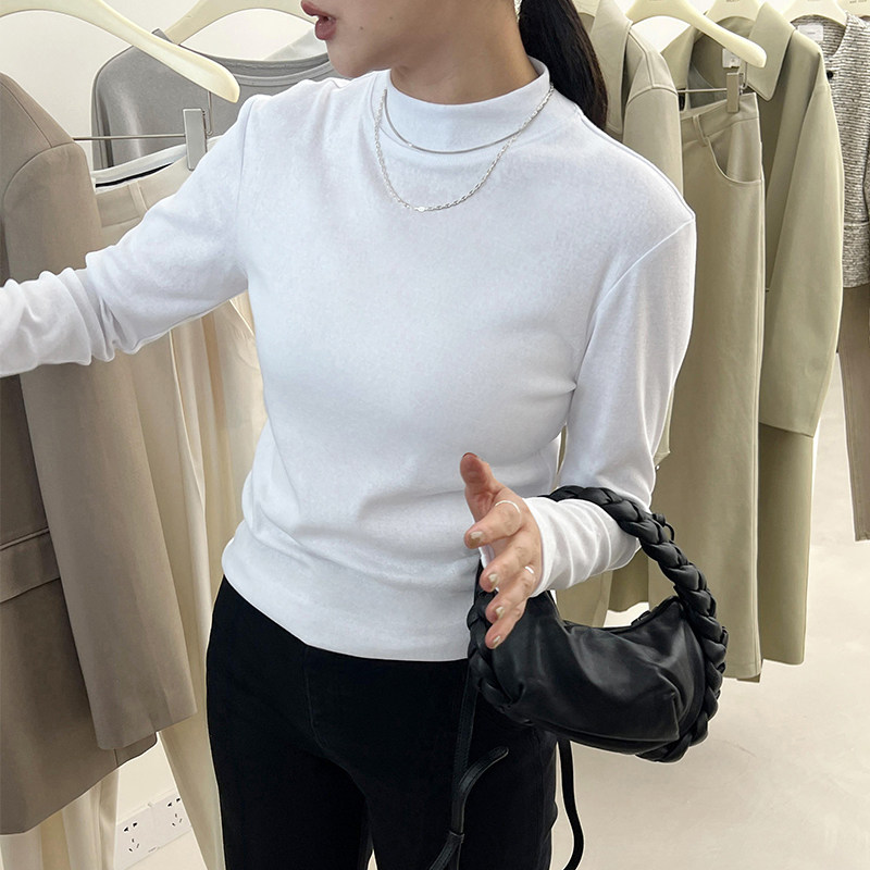 白色半高领打底衫女秋季小立领正肩显瘦洋气内搭叠穿上衣2026新款