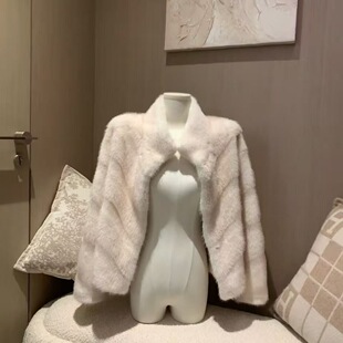 落日绒感仿水貂环保草草气质千金慵懒感秋冬款 立领 毛毛外套短款