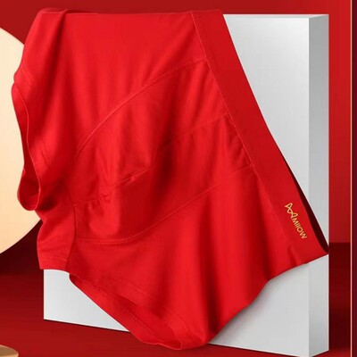 猫人正品大红莫代尔纯棉冰丝内裤男款抗菌透气运动平角短裤四角裤