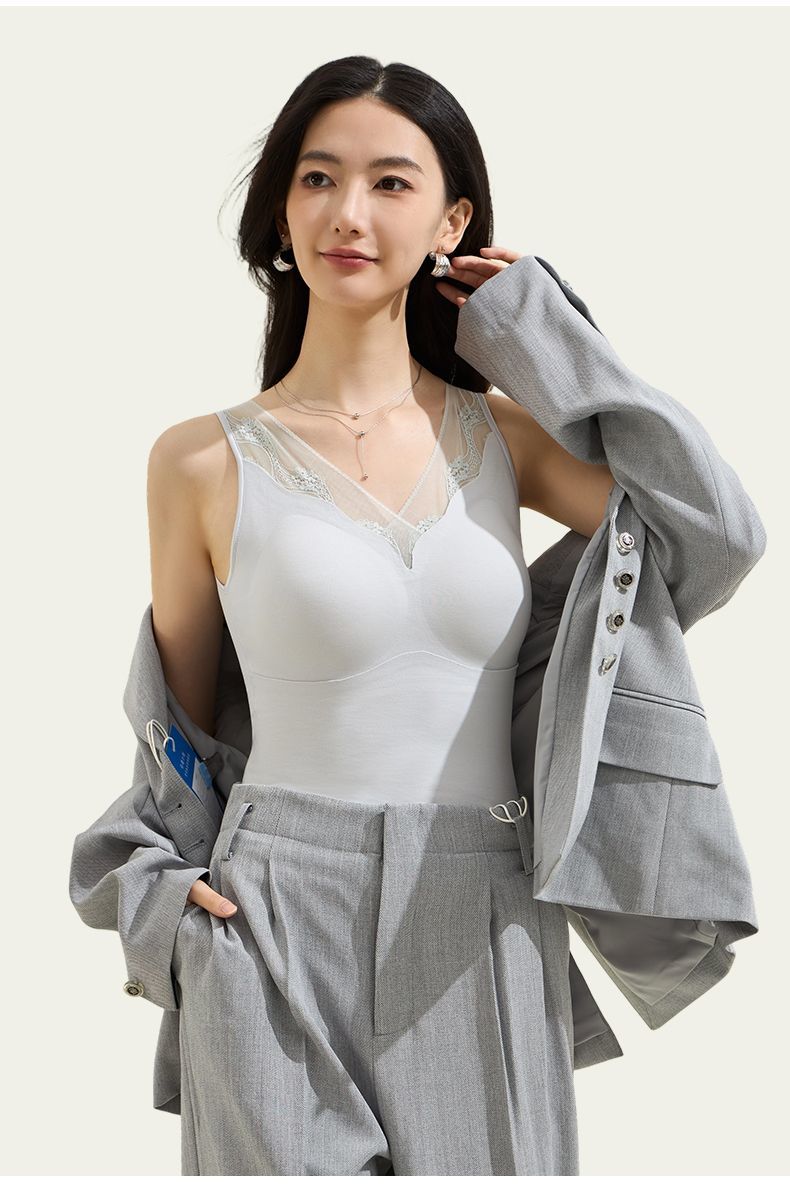 莱赛尔羽绒蚕丝保暖背心固定杯春秋内搭加绒带胸垫女打底吊带上衣