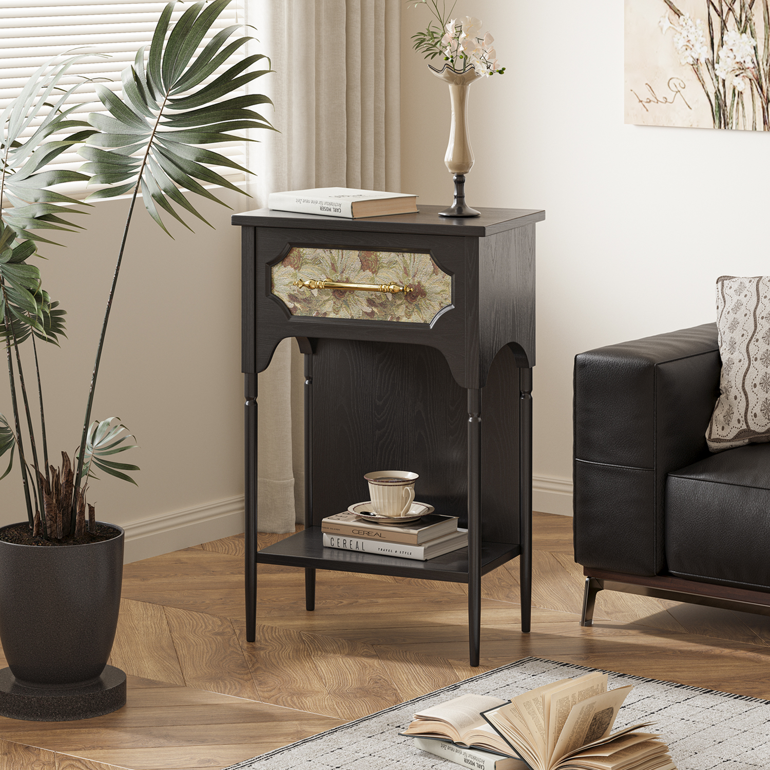 谷及中古风实木床头柜边柜边几