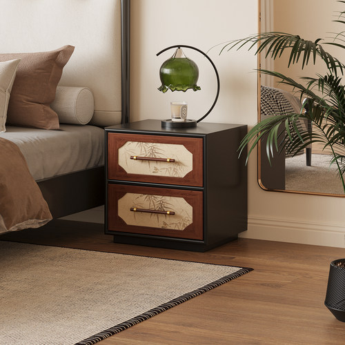 谷及中古竹叶实木床头柜边柜收纳