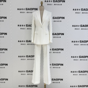 女高级感洋气一粒扣修身 春秋款 套装 西装 团队西服两件套 白色喇叭裤