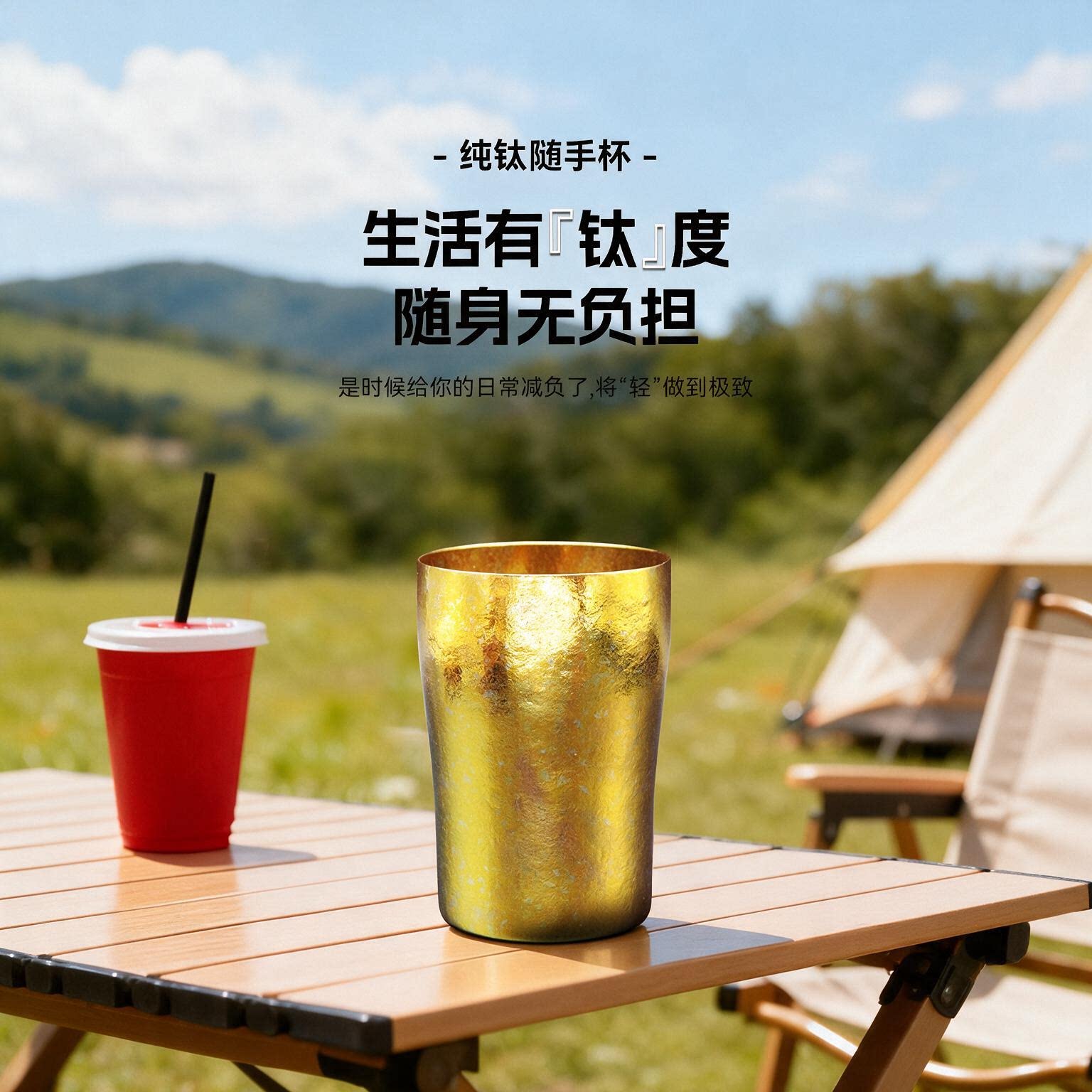 纯钛双层抑菌户外啤酒杯300ml