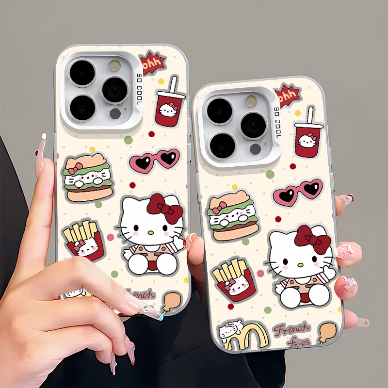 汉堡kitty适用苹果16promax手机壳iPhone15新款13华为mate60p70荣耀x50彩银Reno12保护套vivos20小米14oppo硬