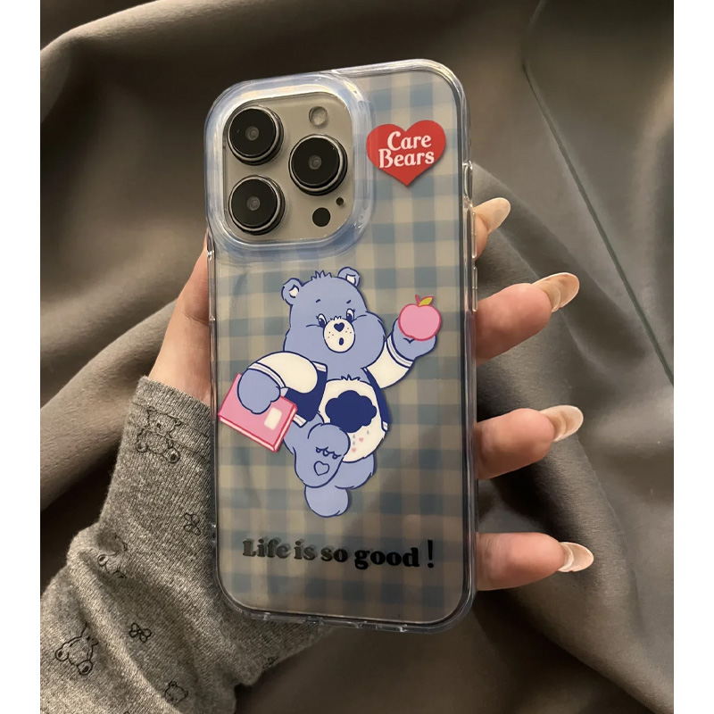 格纹小熊适用苹果16promax手机壳iphone15新款mate60透明14红米note13防摔k70小米华为pura70软壳vivoppo荣耀