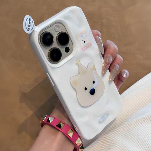 西高地贴件适用苹果16promax手机壳iPhone14pro新款13卡通12日韩可爱女11保护套15promax防摔15plus褶皱软壳