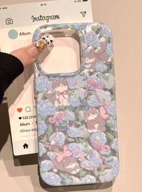 满屏蓝花花猫咪适用iPhone16pro手机壳13苹果15promax温柔12华为mate70新款17套vivo小米14红米k70荣耀oppo11