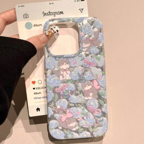 满屏蓝花花猫咪适用iPhone16pro手机壳13苹果15promax温柔12华为mate70新款17套vivo小米14红米k70荣耀oppo11