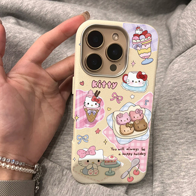 樱桃凯蒂猫适用苹果17promax手机壳新款iPhone16pro日韩15promax保护套12可爱13防摔14皮纹金属框11男女款air