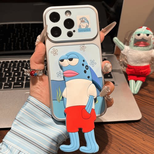 情侣路人鱼适用苹果17promax手机壳iPhone16华为mate80小米17pro卡通13荣耀magic8支架OPPOreno15红米VIVOs30
