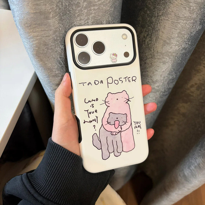 抽象线条小猫适用苹果17pro手机壳iPhone16可爱15华为p70新款14小米17磨砂菲林vivo红米k80荣耀300oppofindx8