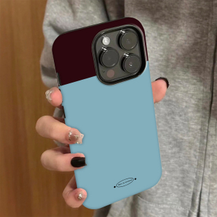 蓝棕牛角包适用苹果16pro手机壳iPhone15可爱13华为mate60新款 p70pro磨砂菲林vivo小米14红米k70荣耀oppo女17