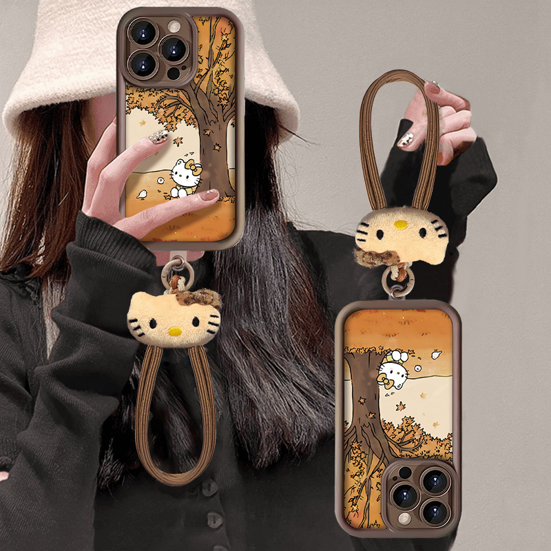 枫树凯蒂猫适用苹果16promax手机壳iphone15新款13华为mate60荣耀200美拉德Reno12挂绳VIVOS19小米14OPPO秋冬