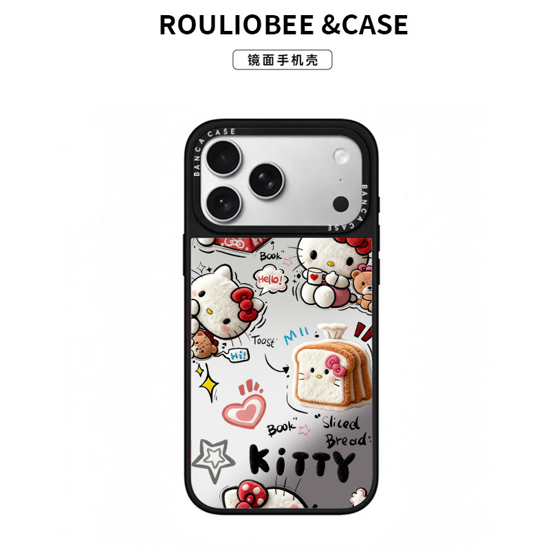Kitty面包适用苹果16promax手机壳iphone14pro新款13时尚网红12日韩17pro卡通15promax全包防摔16潮牌镜面11