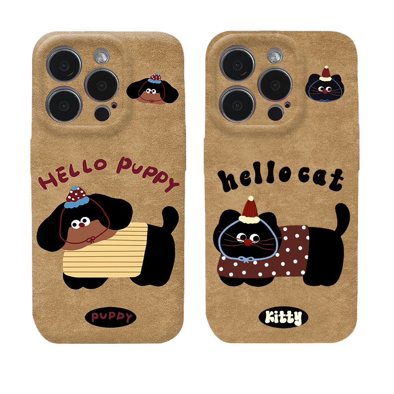 秋冬小狗小猫适用iphone16promax手机壳苹果17菲林15pro华为mate70pro卡通vivo小米14全包oppo红米k80硬壳13