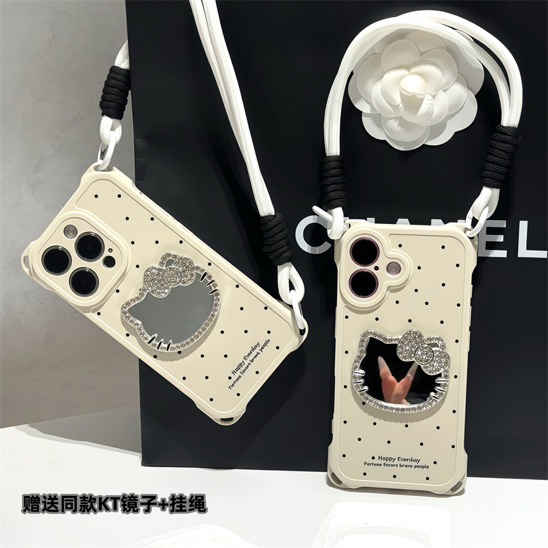 KT镜子适用iPhone16promax手机壳13苹果15pro四角防摔12/11华为mate70新款挂绳vivox200小米14荣耀oppok80女