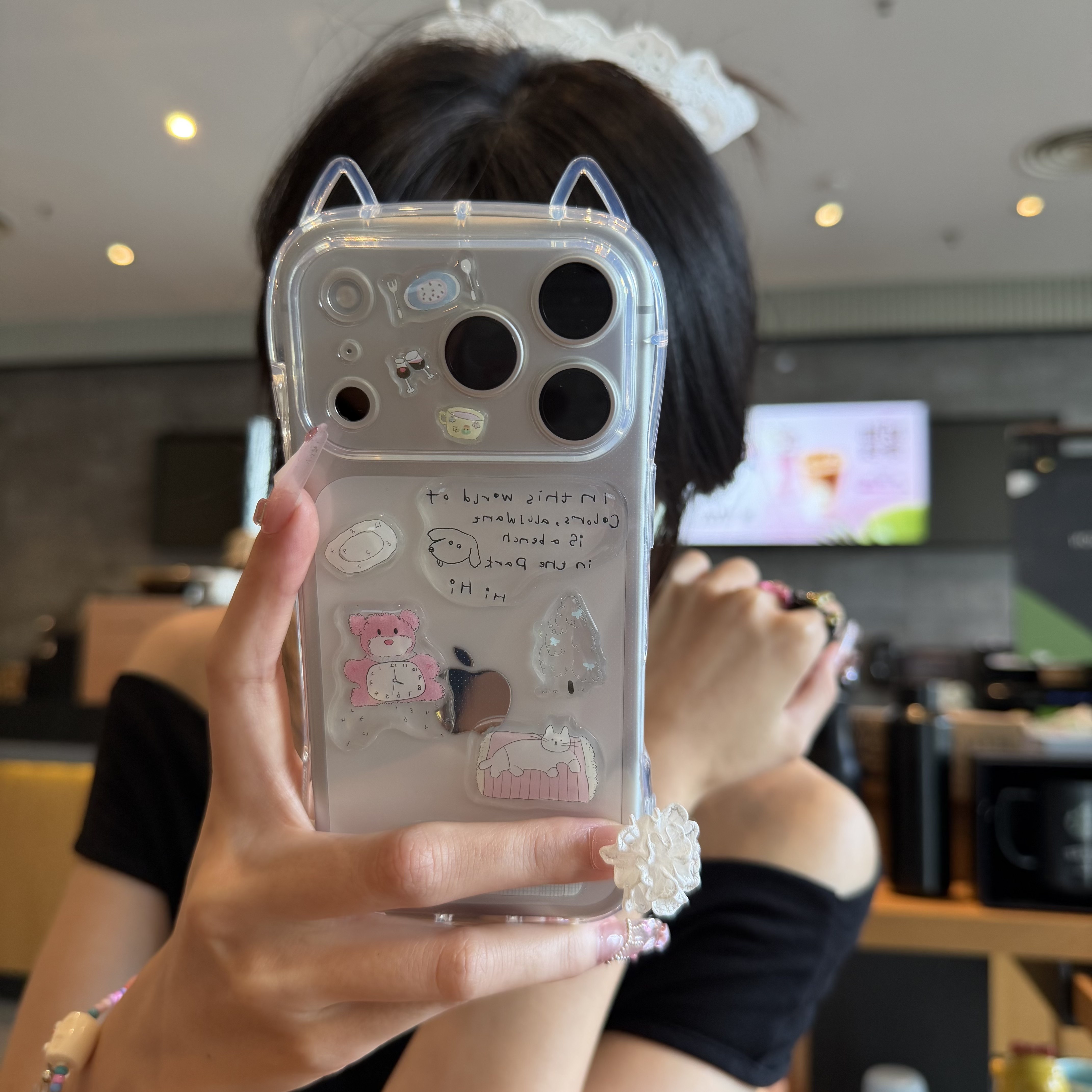 滴胶贴纸适用苹果16pro手机壳iphone17promax新款13卡通12日韩可爱14保护套15promax防摔15plus透明猫耳朵壳