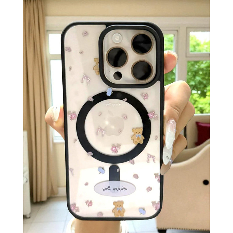 满屏碎花小熊适用iPhone16promax无线充电磁吸手机壳15promax新款14promax透明11卡通可爱13创意16plus女款17
