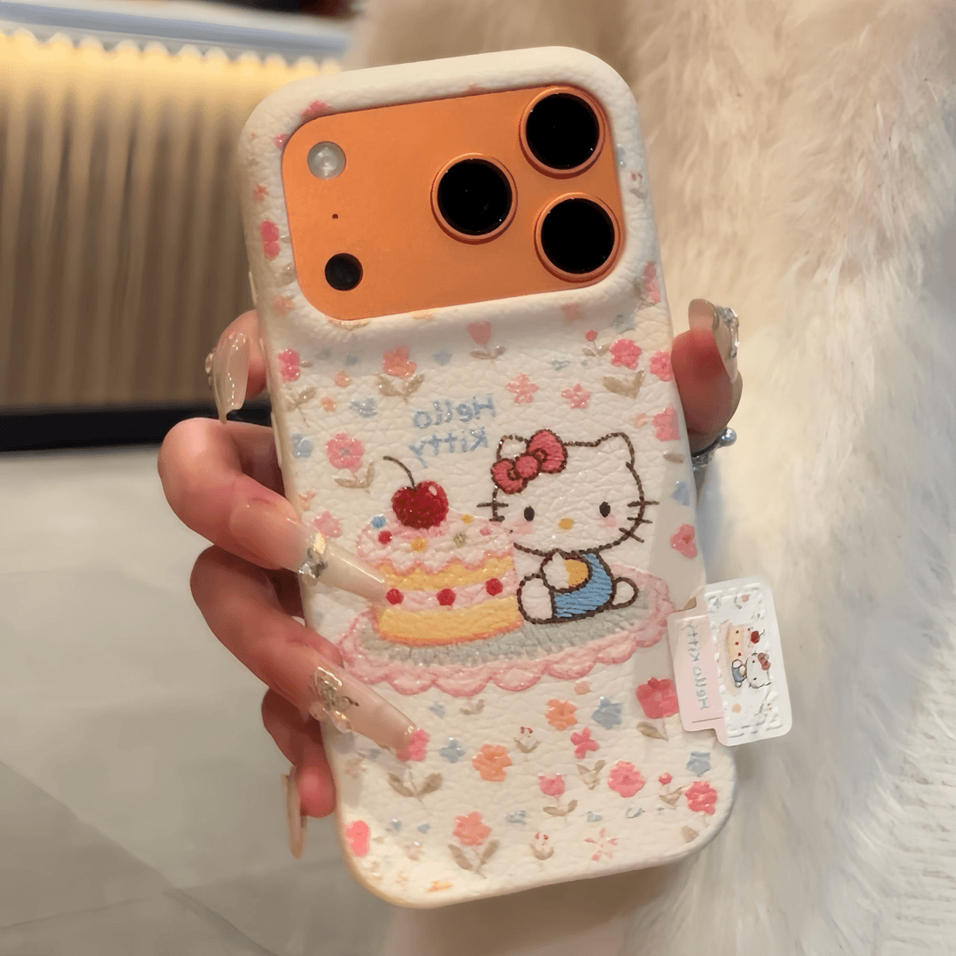 花朵蛋糕kt猫适用苹果17promax手机壳新款iPhone16pro卡通15华为p70保护套12可爱13小米14皮纹vivoppo荣耀300