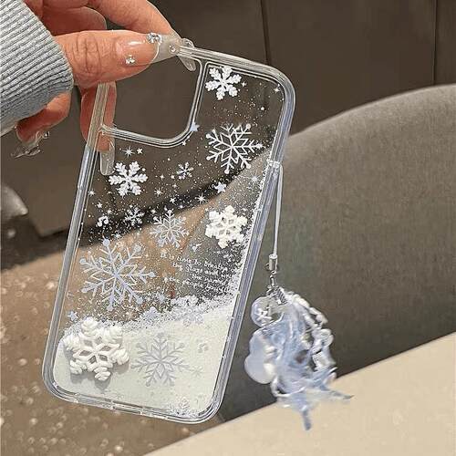 ins冬日雪花流沙壳适用苹果17Promax手机壳iPhone16pro小米15华为mate70女款k80nova13荣耀300氛围感s20潮14