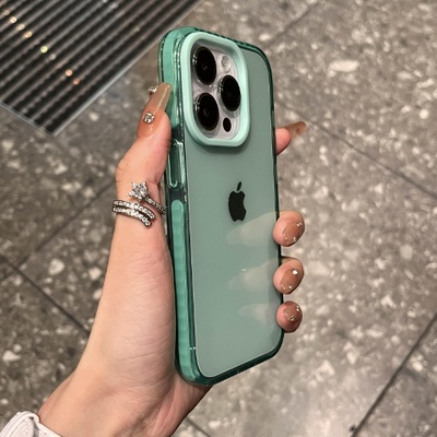 高级感绿边三合一适用iphone17promax手机壳简约苹果15创意新款16promax加厚软12/13闺蜜款14plus透明保护套