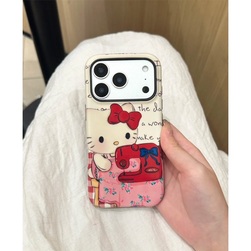 凯蒂猫缝纫机适用苹果16pro手机壳iPhone17可爱华为mate60新款p70pro磨砂菲林vivo小米14红米k70荣耀oppo女款