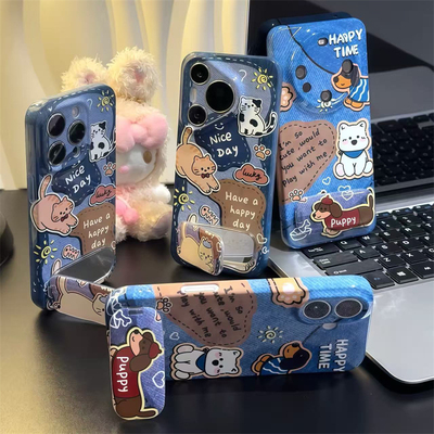 趣味可爱拼接牛仔小动物手机壳