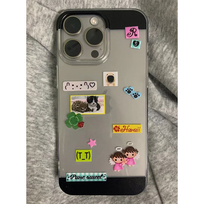 复古小贴纸风适用苹果16手机壳iPhone15pro新款华为mate60红米note13卡通p70小米14软壳vivoo荣耀oppo防摔k70