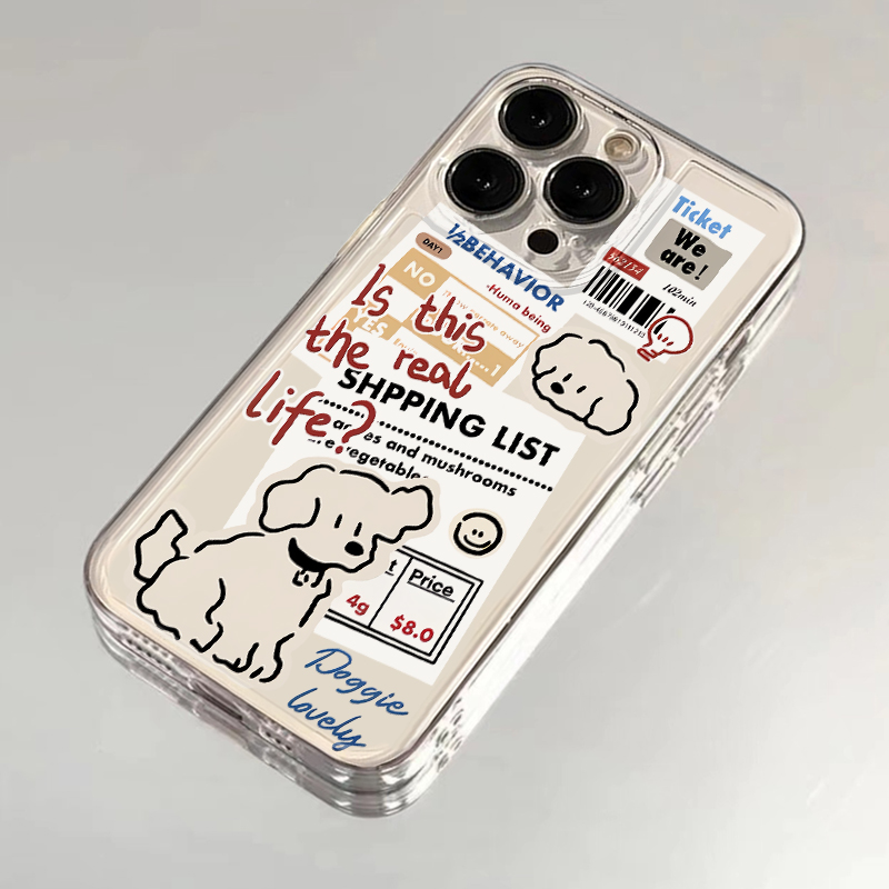 报纸小狗适用苹果16手机壳iPhone15promax新款13/12华为mate60红米k70卡通p70小米14软壳vivoo荣耀oppo防摔11