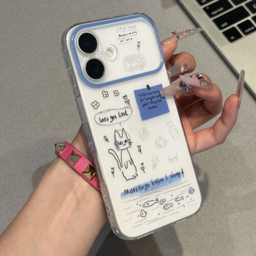 蓝色猫咪适用苹果16promax手机壳mate70pro华为p80卡通OPPOReno15红米K90透明14vivos50小米17pro荣耀500防摔