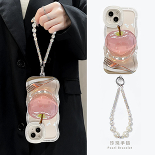 高级感水晶苹果适用苹果16手机壳创意iphone15promax网红新款13pro防摔12硅胶14pro手链11女13全包板凳双支架