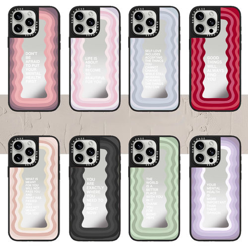 镜面励志波浪语录16Pro适用iPhone15ProMax新款苹果14Pro卡通英文彩色13明星可爱手机壳12防摔15plus硬壳11女