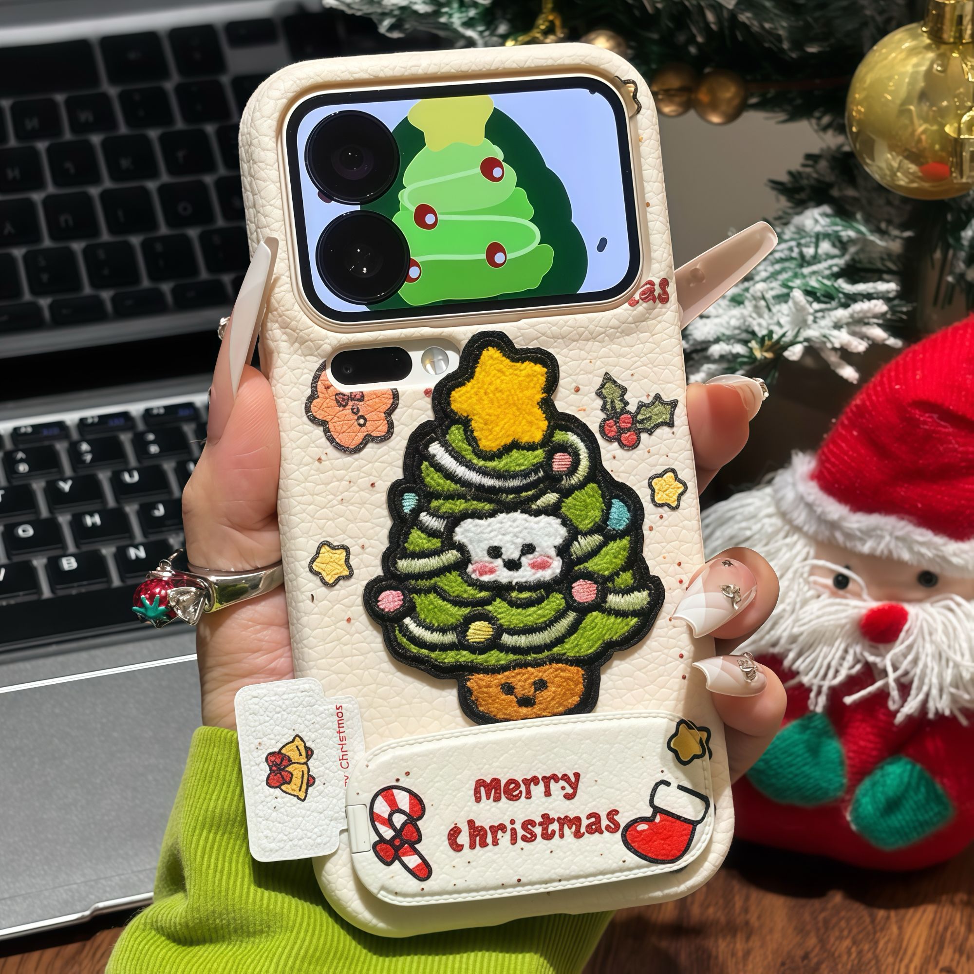 趣味小狗圣诞树皮纹支架手机壳