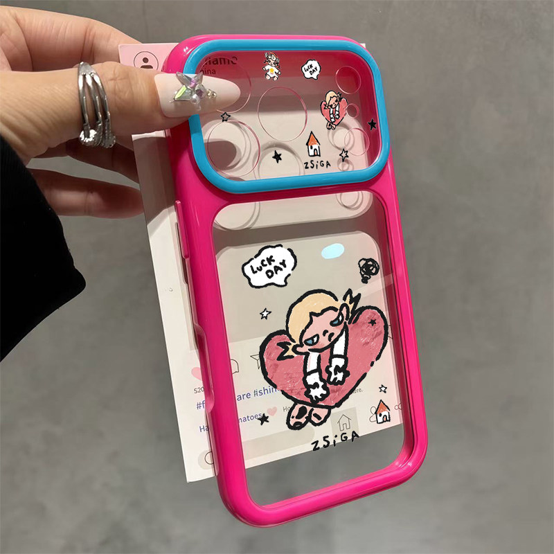 涂鸦爱心女孩适用苹果16promax手机壳iPhone17promax新款17全包15pro透明13保护套14pro全包防摔16plus视窗女